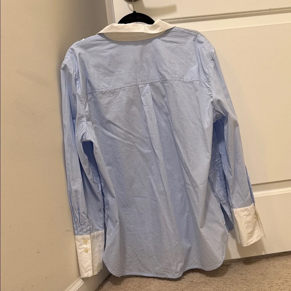 Loft Blue and White Button-Up Shirt with Sequins - Picture 2 of 5